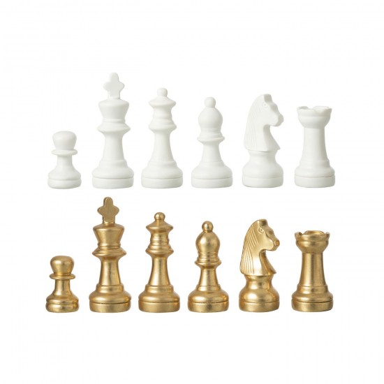 Jline Schaakspel Plateay Polyresin Goudkleurig Wit.