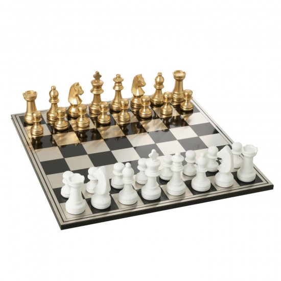 J Line Schaakspel Plateay Polyresin Goudkleurig Wit L61xB61xH14 cm schaakborden JO55334.