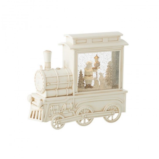 J Line Waterbol Locomotief Plastiek Wit L19xB9xH26 cm sneeuwtjes waterballen JO55358.