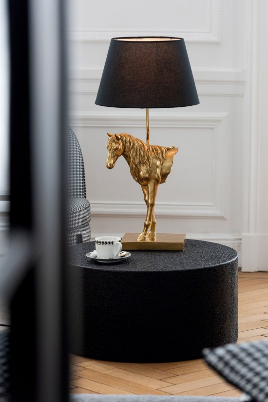 J Line Lampada Da Tavolo Cavallo Faccia Poliresina Oro Nero Lámpara Frente De Caballo Poliresina Dorado Negro.