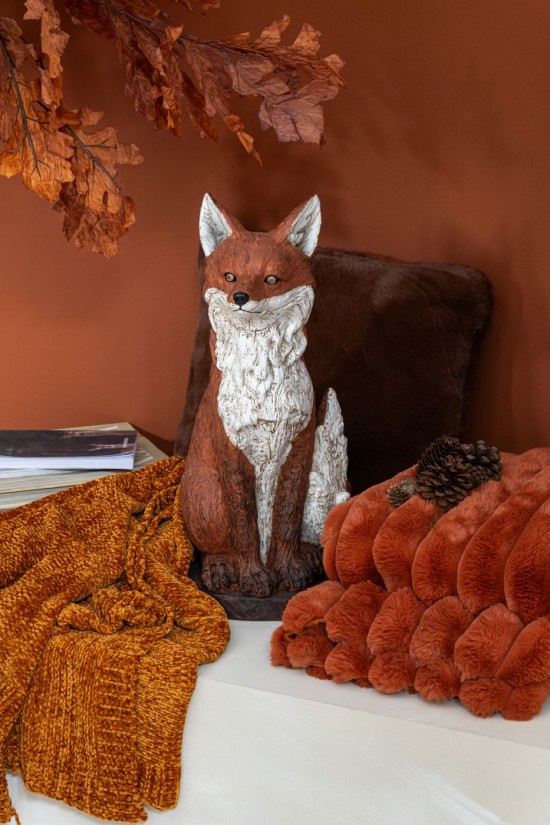 J Line Volpe Su Piede Seduta Poliresina Ruggine Bianco Zorro En La Base Sentado Poliresina Óxido Blanco.