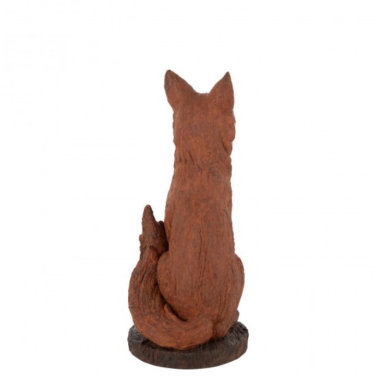 J Line renards assis Jolipa Renard Sur Base Assis Polyrésine Rouille Blanc.