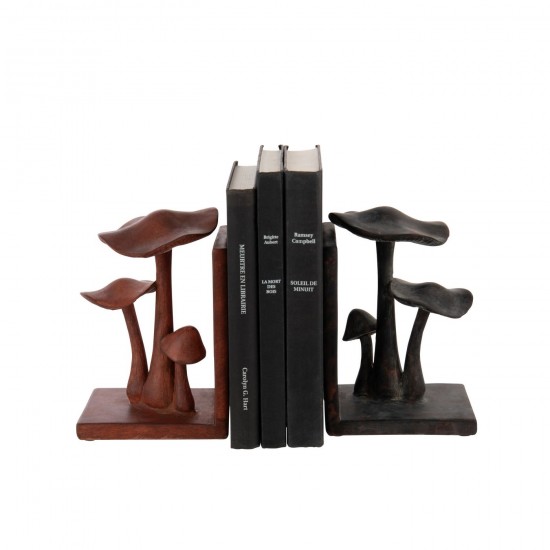 J Line serres livres Jolipa Set De 2 Serre Livres Champignon Polyrésine Rouille Noir.