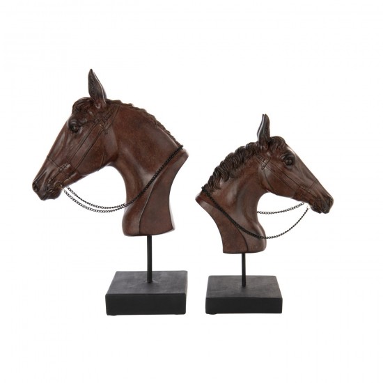 J Line cheval chevaux statuettes Jolipa Cheval Tête Sur Pied Polyrésine Marron Foncé Large.