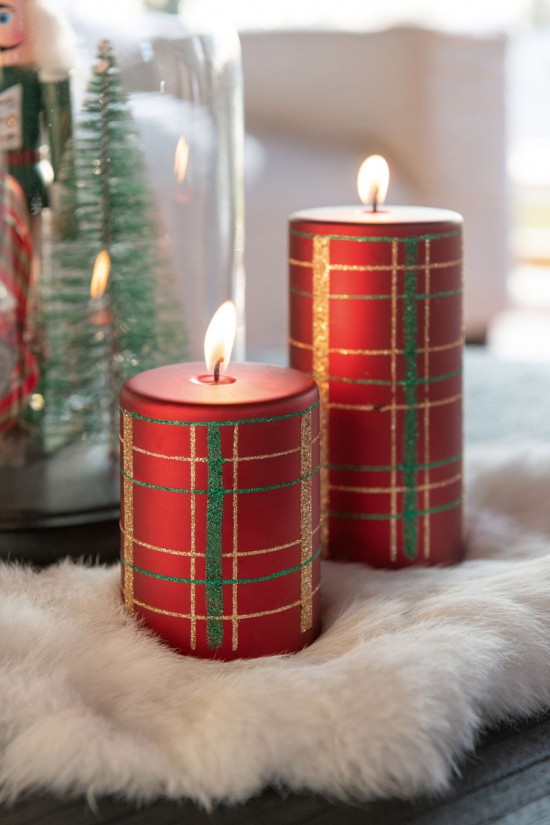 J Line Candela Cilindrico A Quadretti Paraffina Multicolore Vela Cilindro Azulejos Parafina Multicolor 35O.