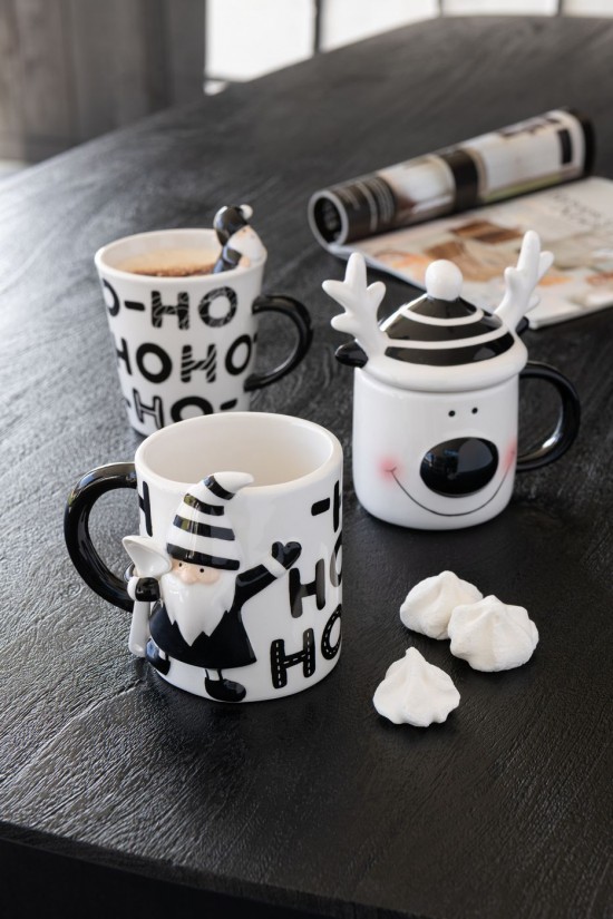 J Line Mug Cucchiaio Babbo Natale Dolomite Bianco Nero Taza Cuchara Papá Noel Dolomita Blanco Negro.