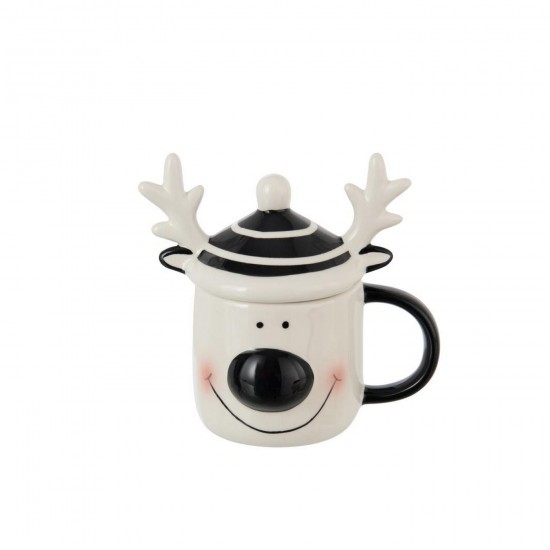 J Line Mok Deksel Rendier Dolomiet Wit Zwart L16xB11xH15 cm koffietassen koffiekoppen JO55508.