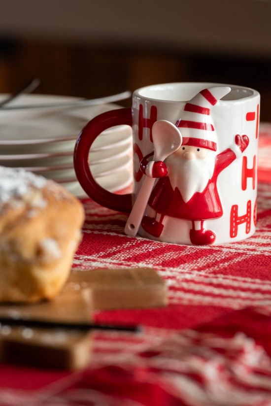 J Line Mug Cucchiaio Babbo Natale Dolomite Bianco Rosso Taza Cuchara Papá Noel Dolomita Blanco Rojo.