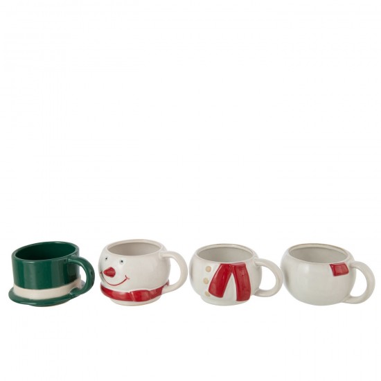J Line grande tasses Gobelins Jolipa Mug 4 Parties Bonhomme De Neige Grès Multicolore.