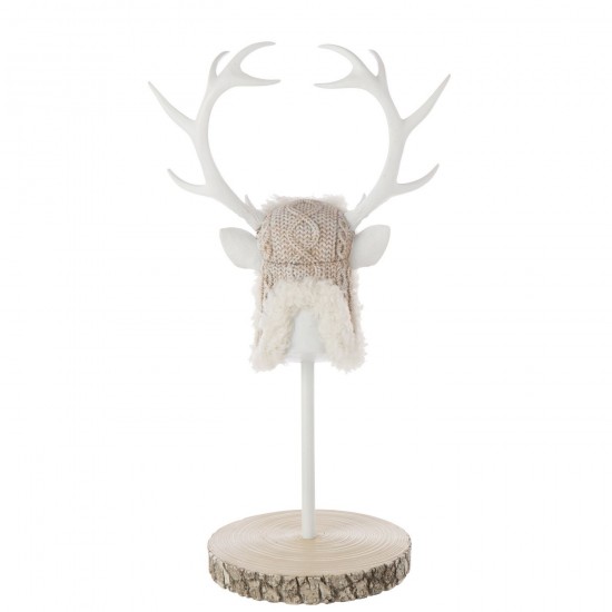 J Line cerfs statuettes Jolipa Cerf Sur Base Fourrure Poudre De Chaux Écru Blanc.