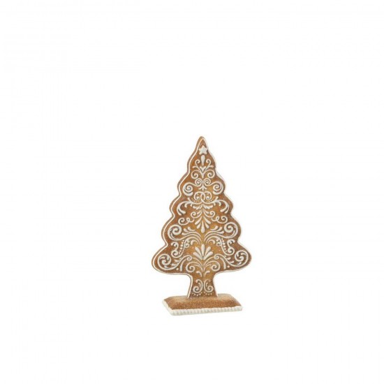 J Line Peperkoek Dennenboom Kalk Beige Wit Small L13xB6xH22 cm kerstbomen JO55555.