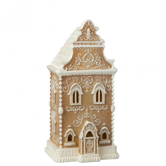 J Line Peperkoek Led Huis Kalk Beige Wit L17xB14xH35 cm objecten JO55557.