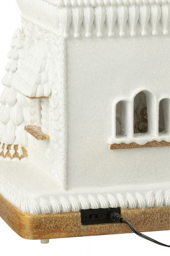 Jline Peperkoek Led Huis Kerstman Kalk Beige Wit.