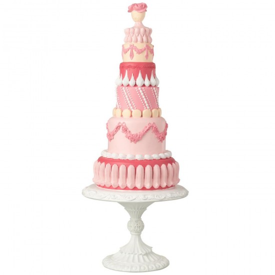 J Line Cake Op Voet Kalk Wit Roze L24xB24xH60 cm objecten JO55629.