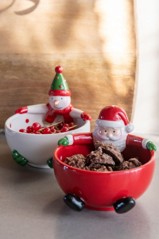 J Line Ciotola Babbo Natale Pupazzo Di Neve Dolomite Multicolore Assortimento Di 2 Cuenco Papá Noel Muñeco De Nieve Dolomita M.