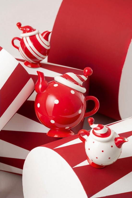 J Line Teiera Cappello Dolomite Rosso Natale Bianco Assortimento Di 2 Tetera Gorro De Navidad Dolomita Rojo Navidad Blanco Sur.