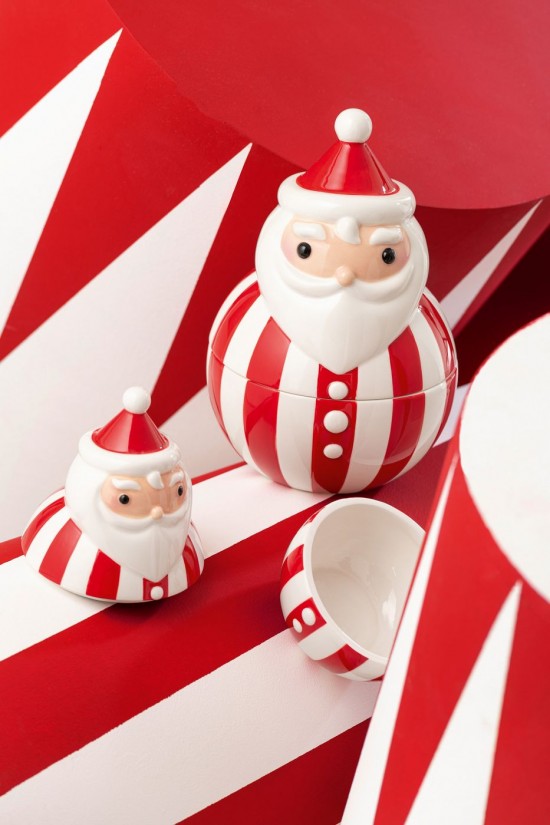 J Line Ciotola Coperchio Babbo Natale Dolomite Rosso Natale Bianco Large Cuenco Tapa Santa Claus Dolomita Rojo Navidad Blanco .