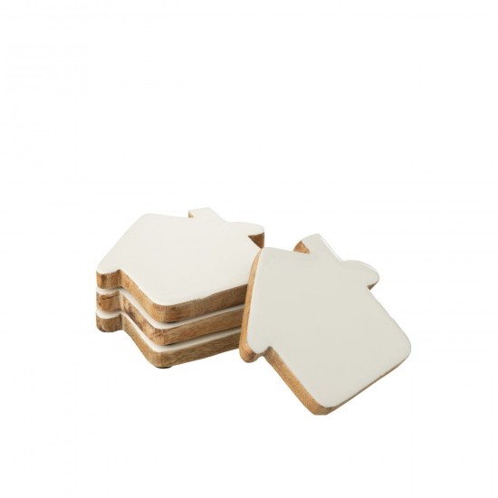 J Line sous verres Jolipa Set De 4 Sous Verre Maison Bois De Manguier Blanc Naturel.