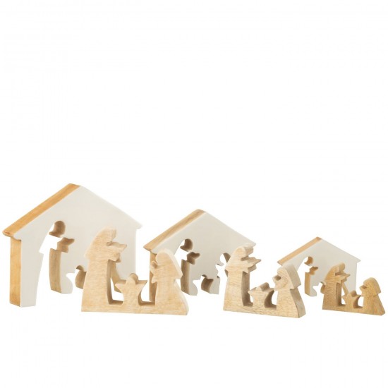 Jline Kerststal In House Mangohout Wit Naturel Large.