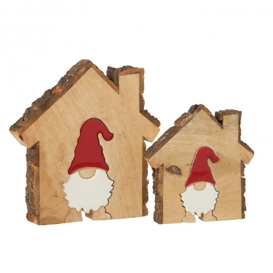 J Line peres noël Jolipa Père Noël Dans Maison Avec Écorce Bois De Manguier Multicolore Large.