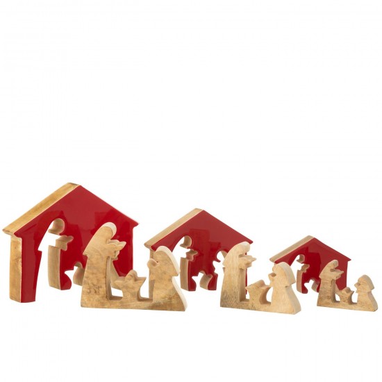 Jline Kerststal In House Mangohout Kerstrood Naturel Large.