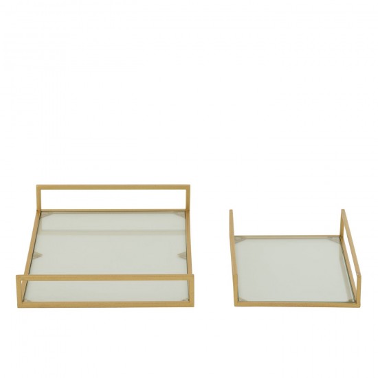 J Line plateaux plats Jolipa Set De 2 Plateau Décoratif Fer Verre Doré.