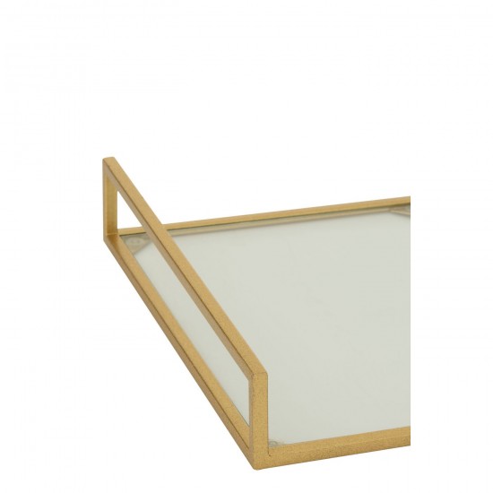 Jline Set Van 2 Decoratief Plateau Ijzer Glas Goudkleurig.