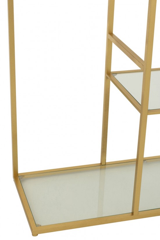 J Line Rack Iron Glass Gold Colored cupboard racks.