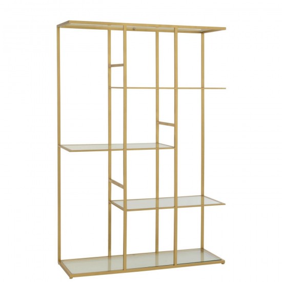 J Line Rek Ijzer Glas Goudkleurig L120xB40xH180 cm opbergrekken uitstalkasten open kasten JO55754.