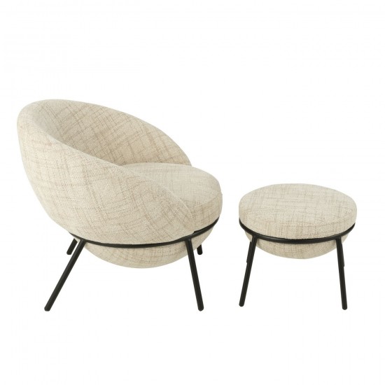 J Line fauteuils Jolipa Chaise Longue Repose Pied Fer Beige Noir.