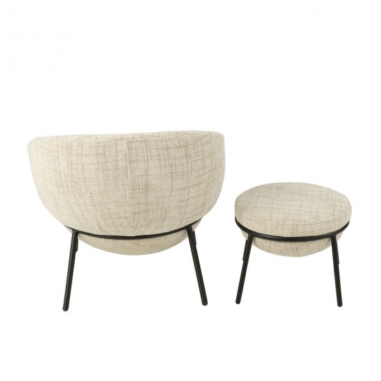 Jline Loungestoel Poef Ijzer Beige Zwart.