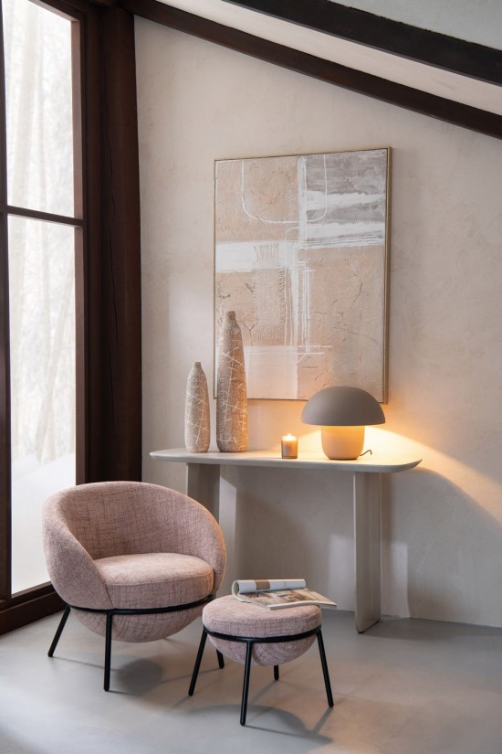 J Line Loungestoel Poef Ijzer Lichtroze Zwart.