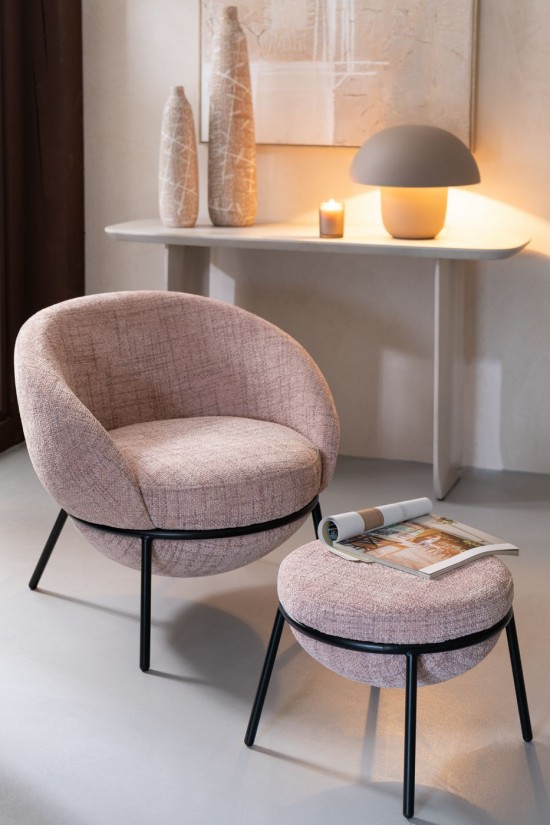 Jolipa Jline Chaise Longue Repose Pied Fer Rose Clair Noir.