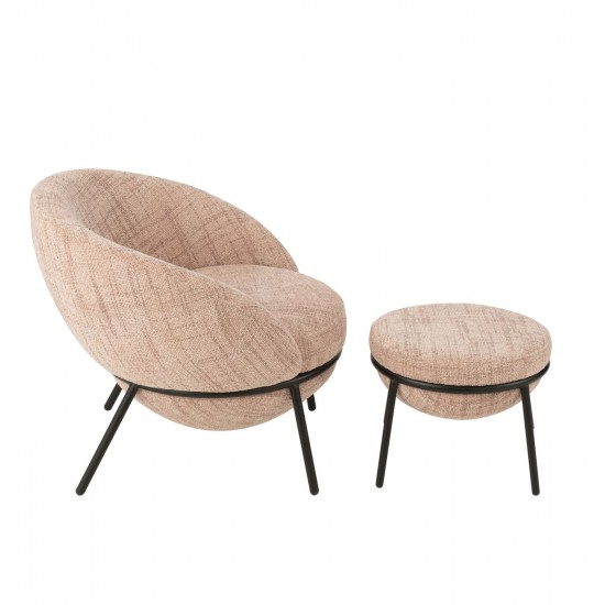 J Line fauteuils Jolipa Chaise Longue Repose Pied Fer Rose Clair Noir.