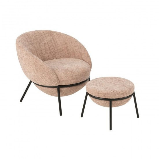 J Line Loungestoel Poef Ijzer Lichtroze Zwart L72xB75xH70 cm zetels JO55778.