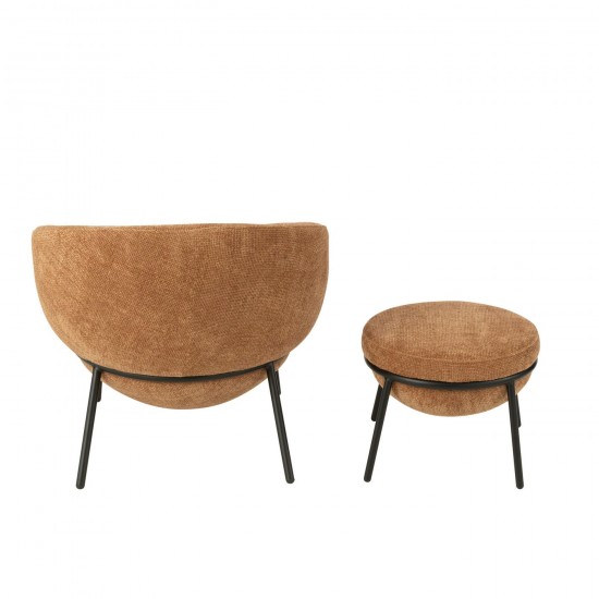 Jline Loungestoel Poef Ijzer Terracotta Zwart.