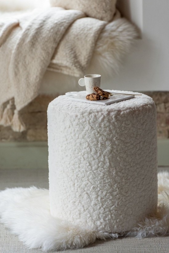 Jline Taburete Piel Mdf Blanco.