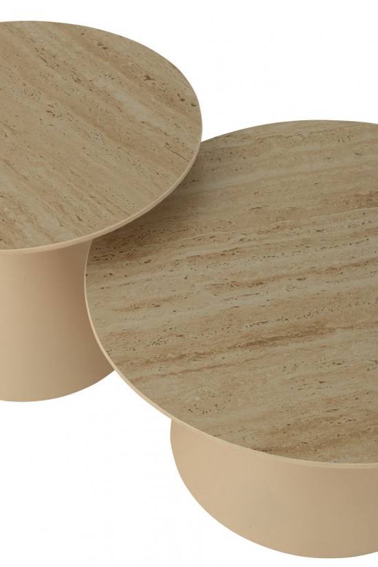 J Line tables de salon basse Jolipa Set De 2 Table D Appoint Cône Fer Écru Beige.