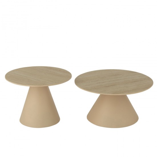Jline Set Van 2 Bijzettafel Kegel Ijzer Ecru Beige.