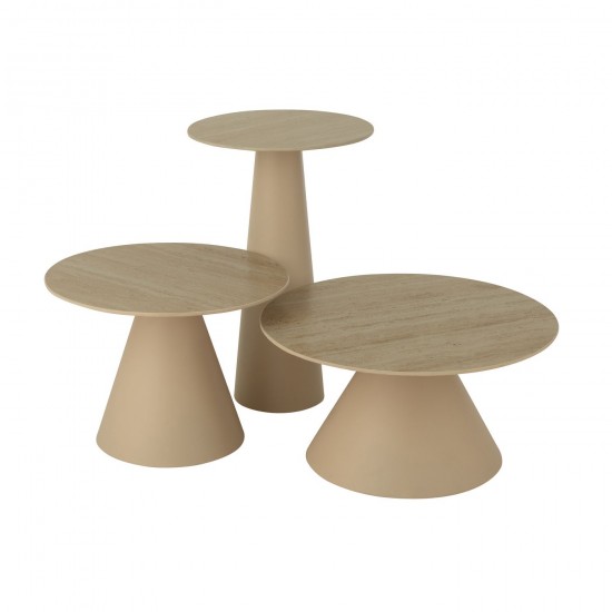 J Line Set Of 2 Side Table Cone Iron Ecru Beige coffee tables.