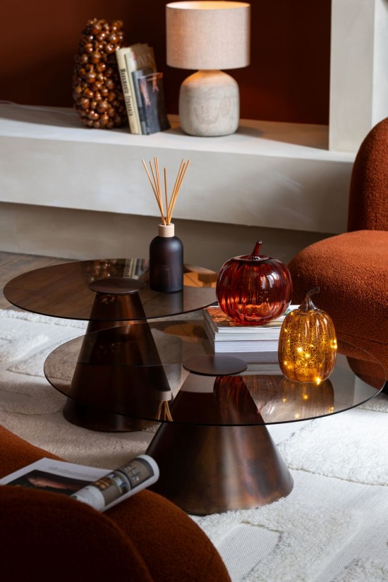 Jline Mesa Auxiliar Glass Flat Cap Cono Plancha Marrón Oscuro Small.