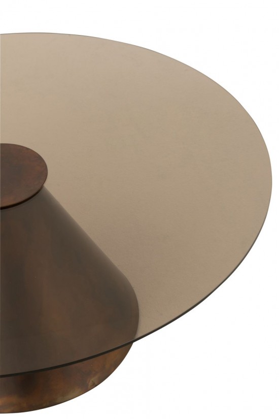 J Line tables de salon basse Jolipa Table D Appoint Glass Flat Cap Cône Fer Marron Foncé Small.