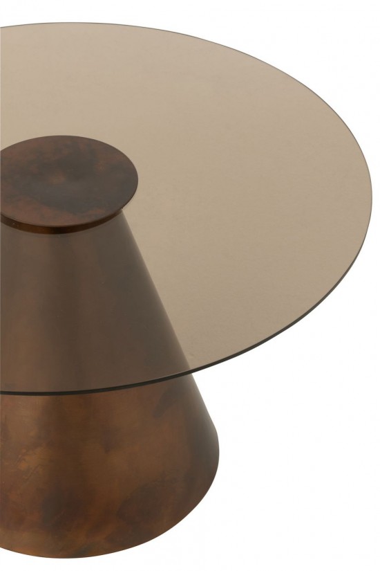 J Line tables d appoint bouts de canapé Jolipa Table D Appoint Glass Flat Cap Cône Fer Marron Foncé Large.