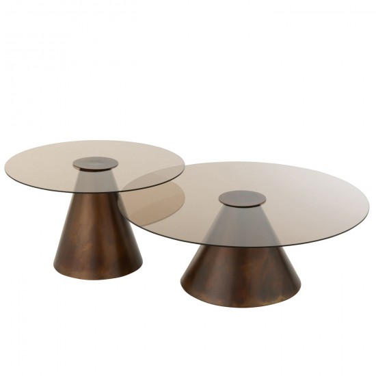 J Line Side Table Glass Flat Cap Cone Iron Dark Brown Large nested side tables sidetables.