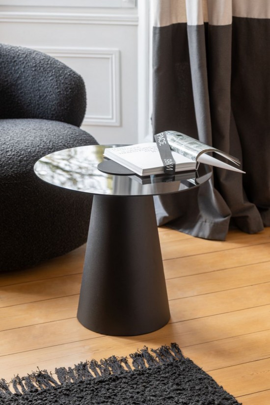 Jline Mesa Auxiliar Glass Flat Cap Cono Plancha Negro.