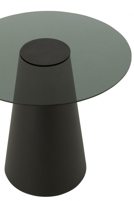J Line tables d appoint bouts de canapé Jolipa Table D Appoint Glass Flat Cap Cône Fer Noir.