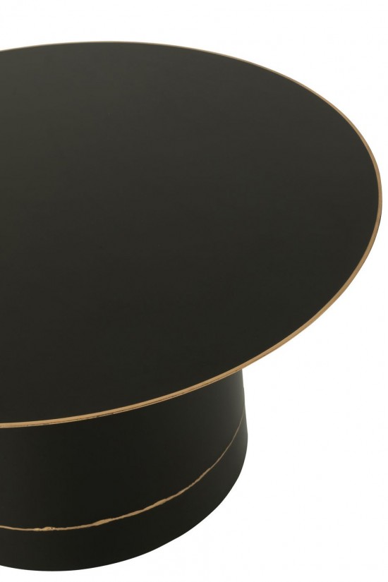 J Line tables de salon basse Jolipa Table Basse Base Cylindre With Golden Border Rond Fer Noir Doré Large.