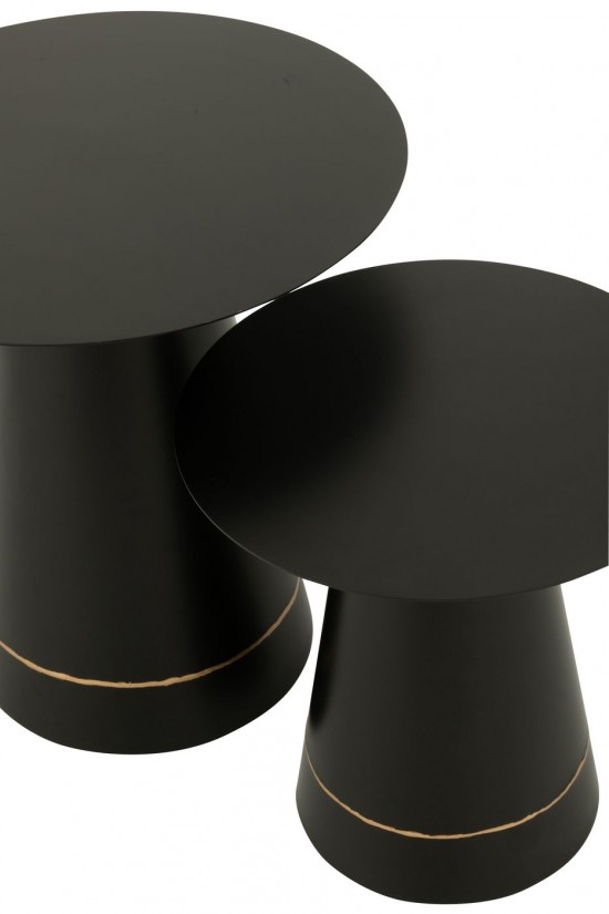 Jline Set Van 2 Bijzettafel Ijzer Zwart Goudkleurig.