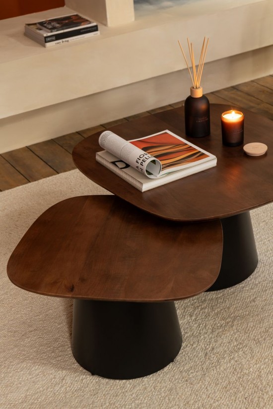 J Line Set Di 2 Tavolino Quadrato Legno Di Mango Marrone Scuro Nero Juego De 2 Mesa Auxiliar Cuadrado Madera De Mango Marrón O.