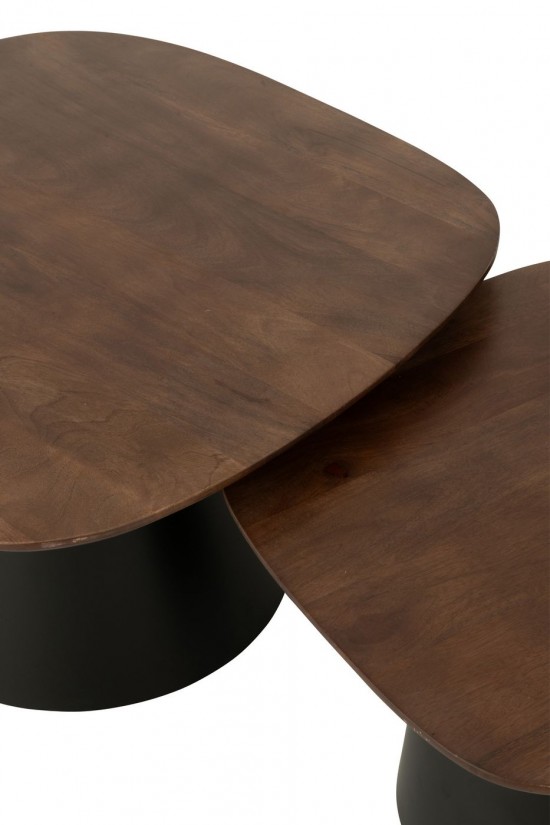 Jline Set Van 2 Bijzettafel Vierkant Mangohout Donkerbruin Zwart.